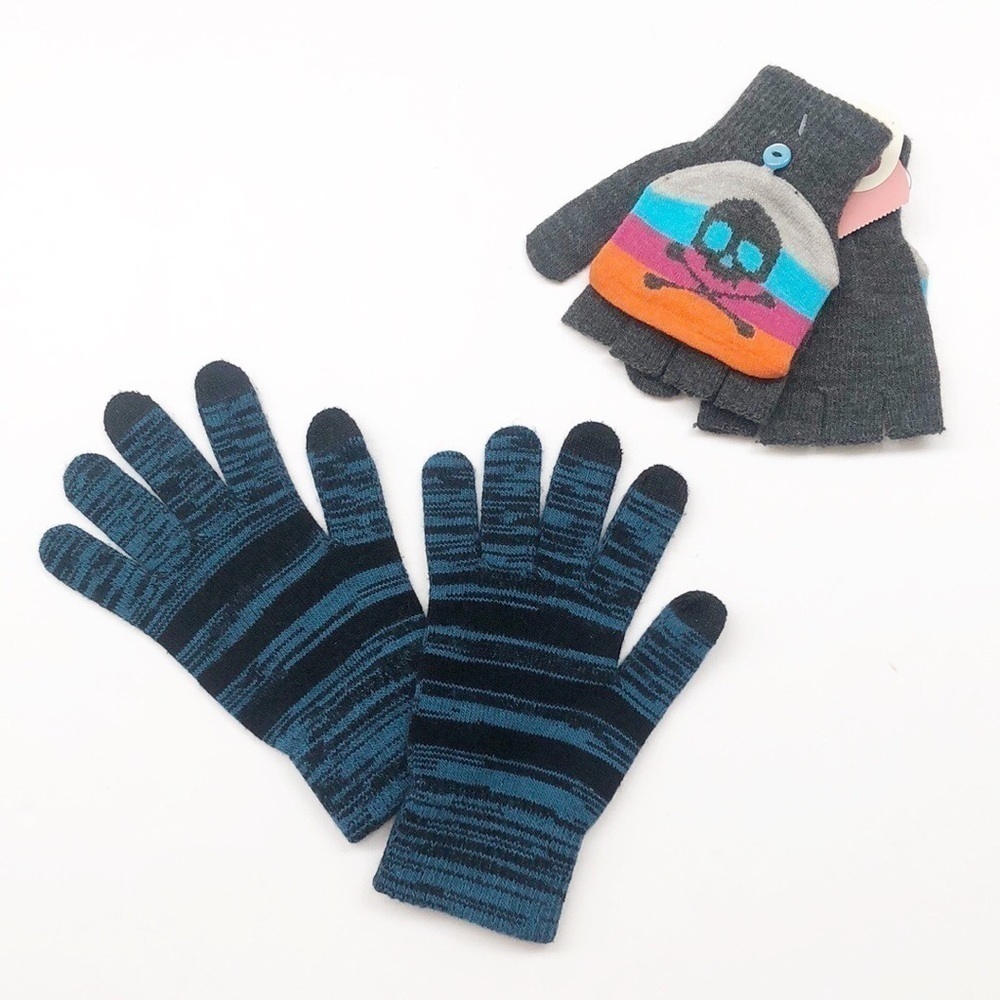 NEW SO skull cut off gloves + Full Tilt striped gloves